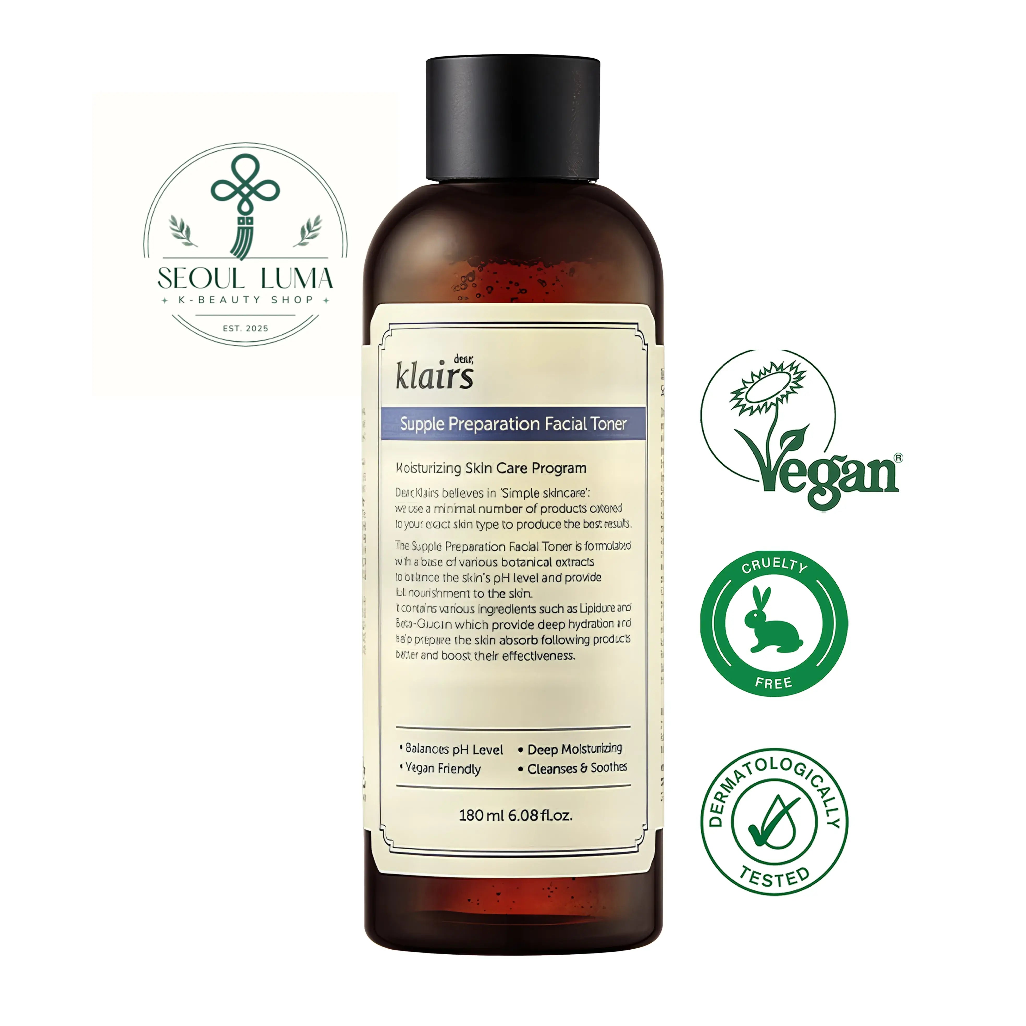 Klairs Supple Preparation Facial Toner with Amino Acids and pH balancing for deep hydration and skin prep